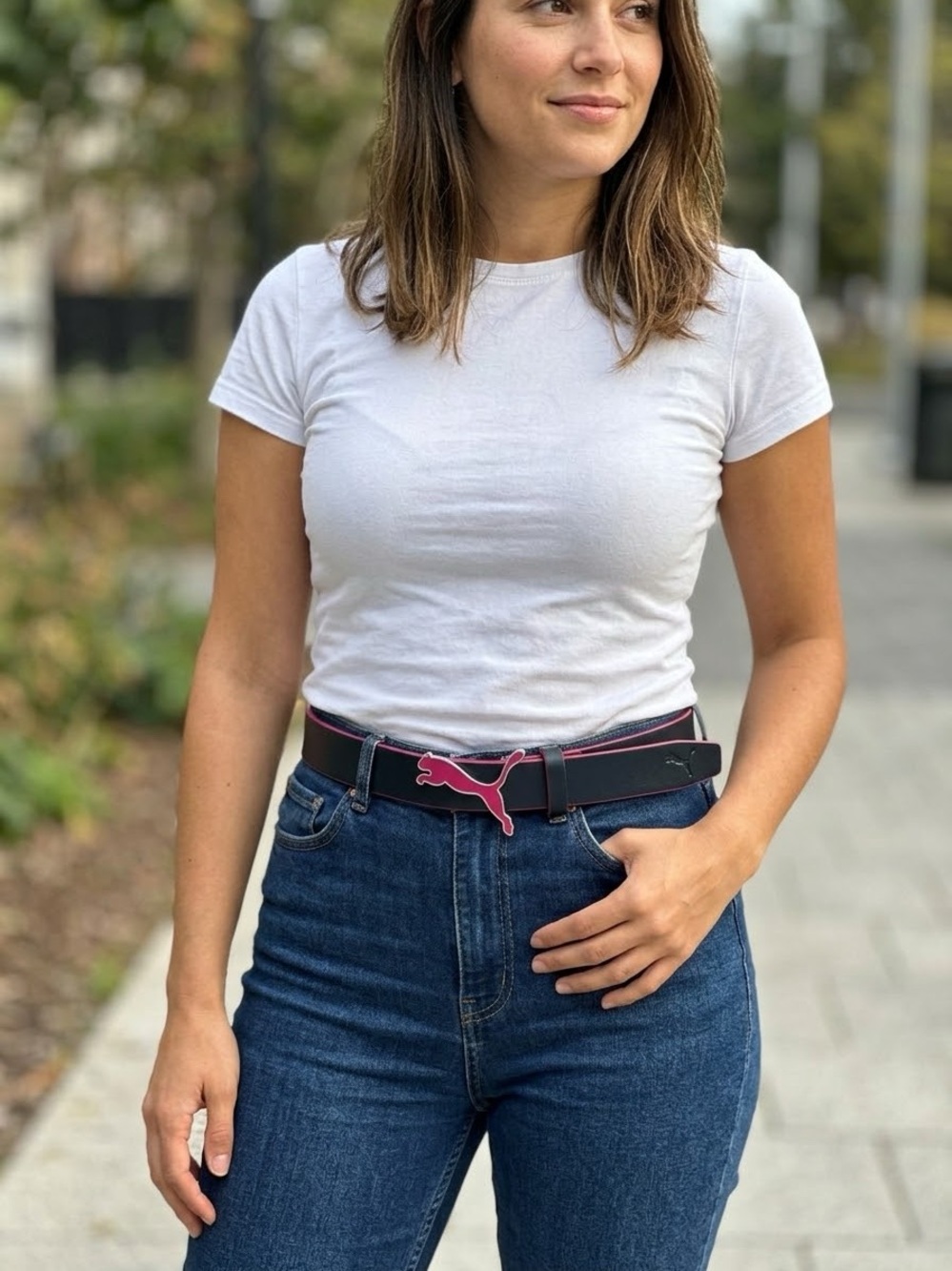 Puma Black and Pink Belt with Logo Buckle